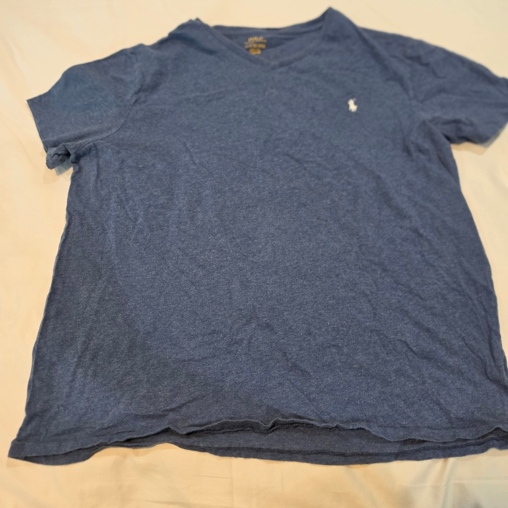 Polo Ralph Lauren V-Neck T-Shirt Mens XL Blue Excellent Heathered Pony Logo
